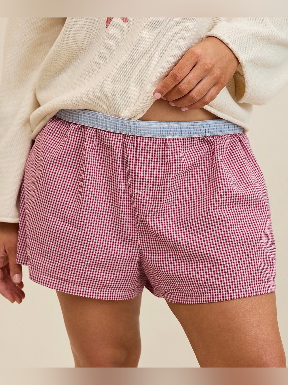 Aerie Around Town Seersucker Boxer Mood Berry Women’s XXS